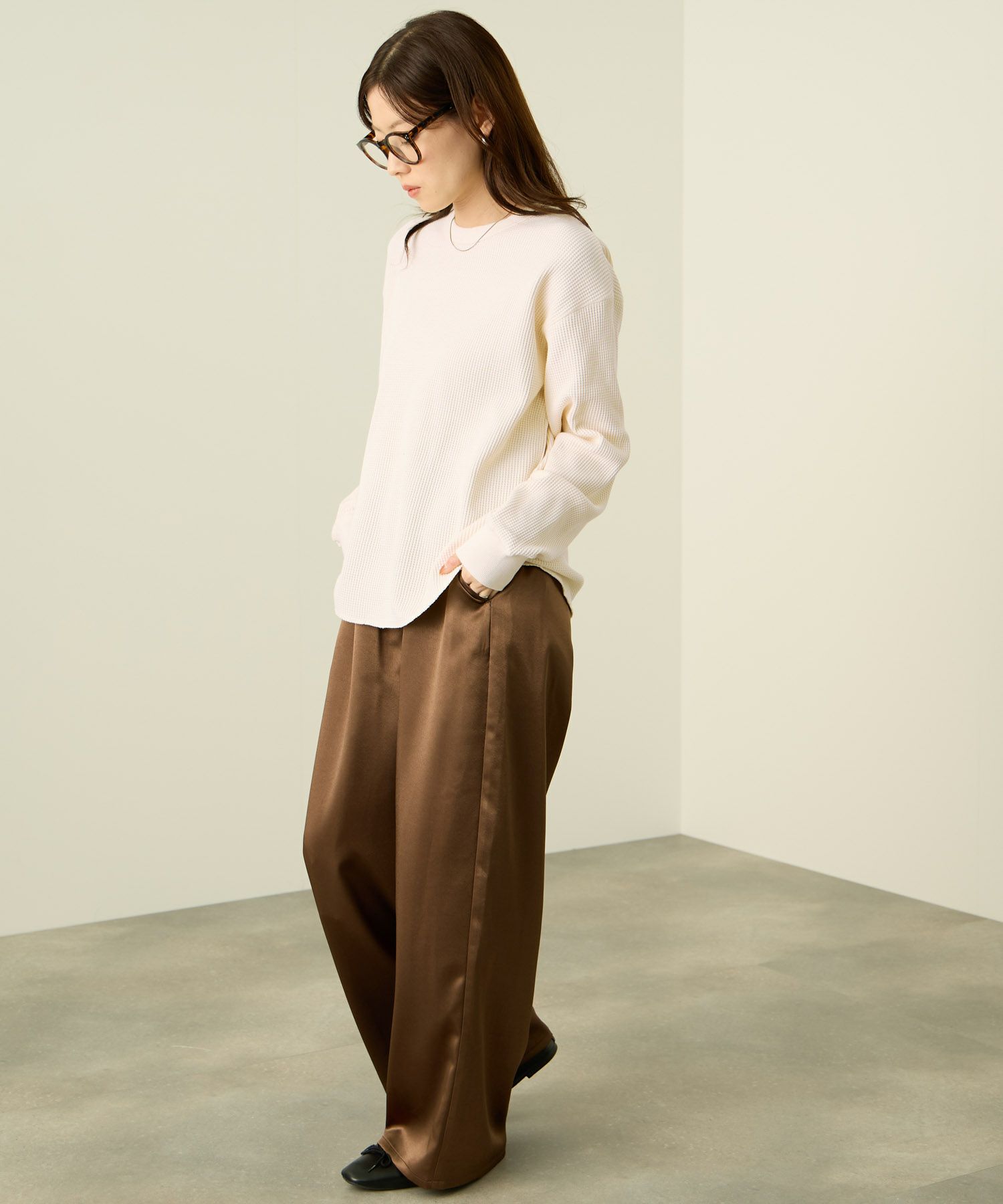 [値下げ]nAvy  リラックスフィット ワッフルクルーネック長袖Tシャツ レディース メール便 対応商品商品サムネイル-12