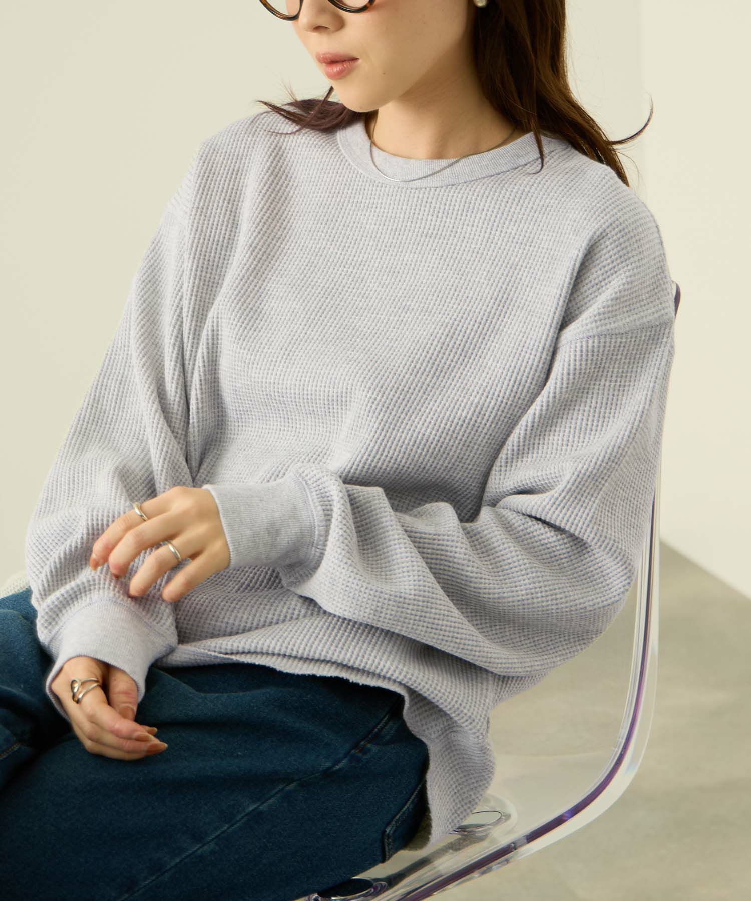 nAvy  リラックスフィット ワッフルクルーネック長袖Tシャツ レディース メール便 対応商品商品サムネイル-13