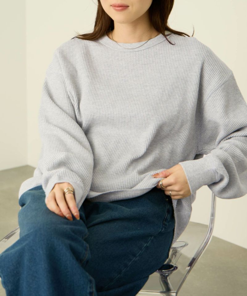 [値下げ]nAvy  リラックスフィット ワッフルクルーネック長袖Tシャツ レディース メール便 対応商品商品画像-14