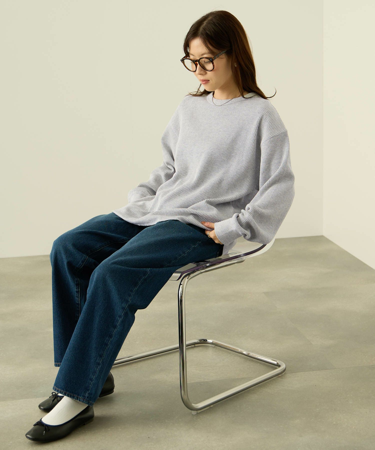 [値下げ]nAvy  リラックスフィット ワッフルクルーネック長袖Tシャツ レディース メール便 対応商品商品サムネイル-15