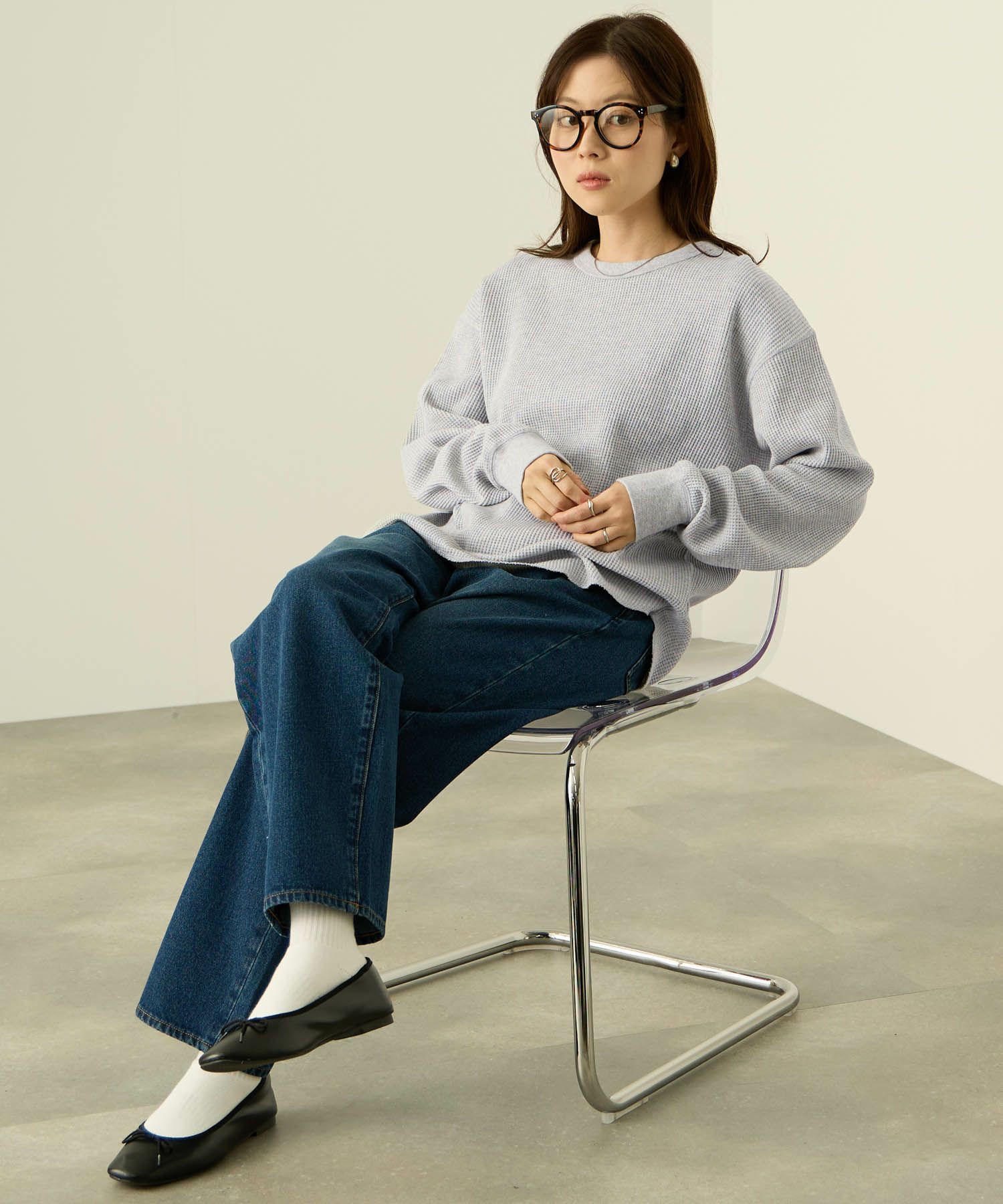 nAvy  リラックスフィット ワッフルクルーネック長袖Tシャツ レディース メール便 対応商品商品サムネイル-16