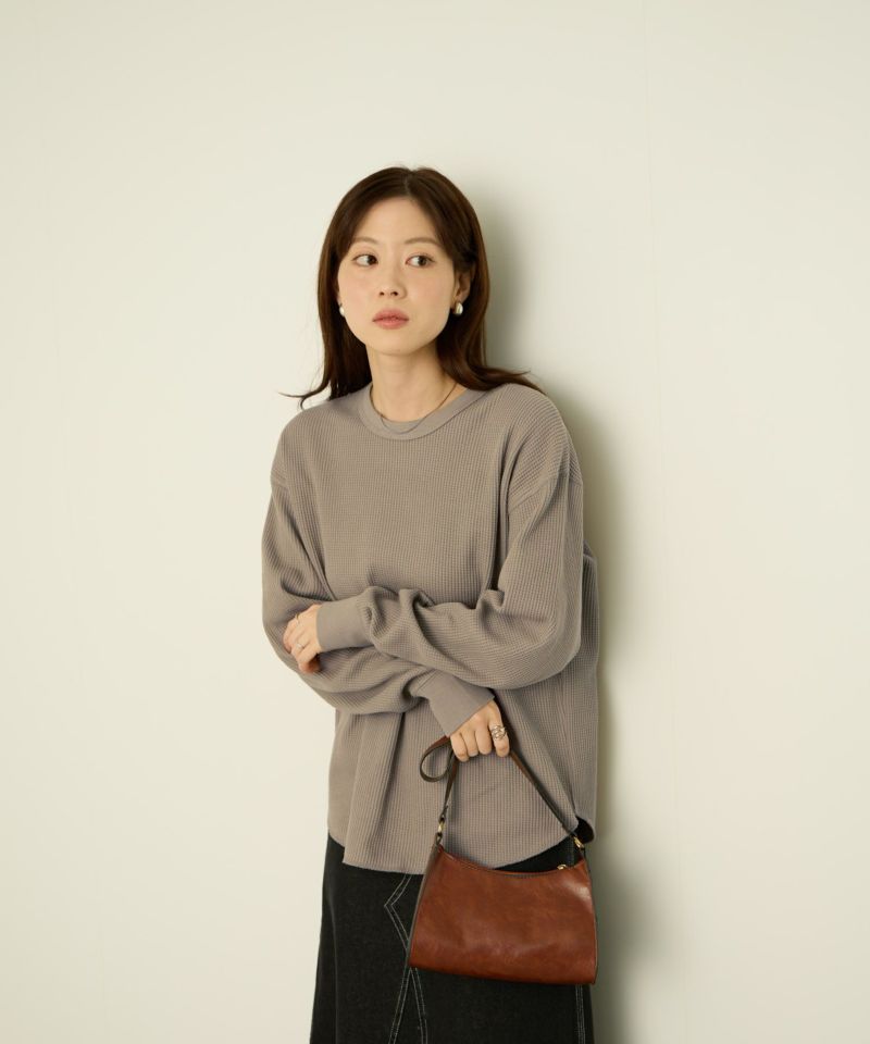 [値下げ]nAvy  リラックスフィット ワッフルクルーネック長袖Tシャツ レディース メール便 対応商品商品画像-17