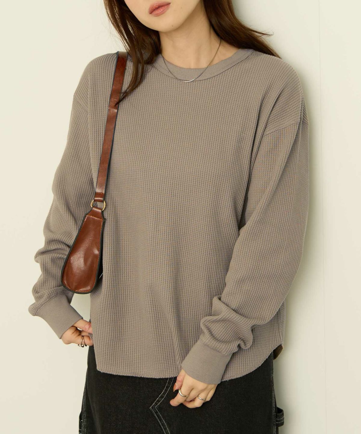 nAvy リラックスフィット ワッフルクルーネック長袖Tシャツ レディース メール便 対応商品