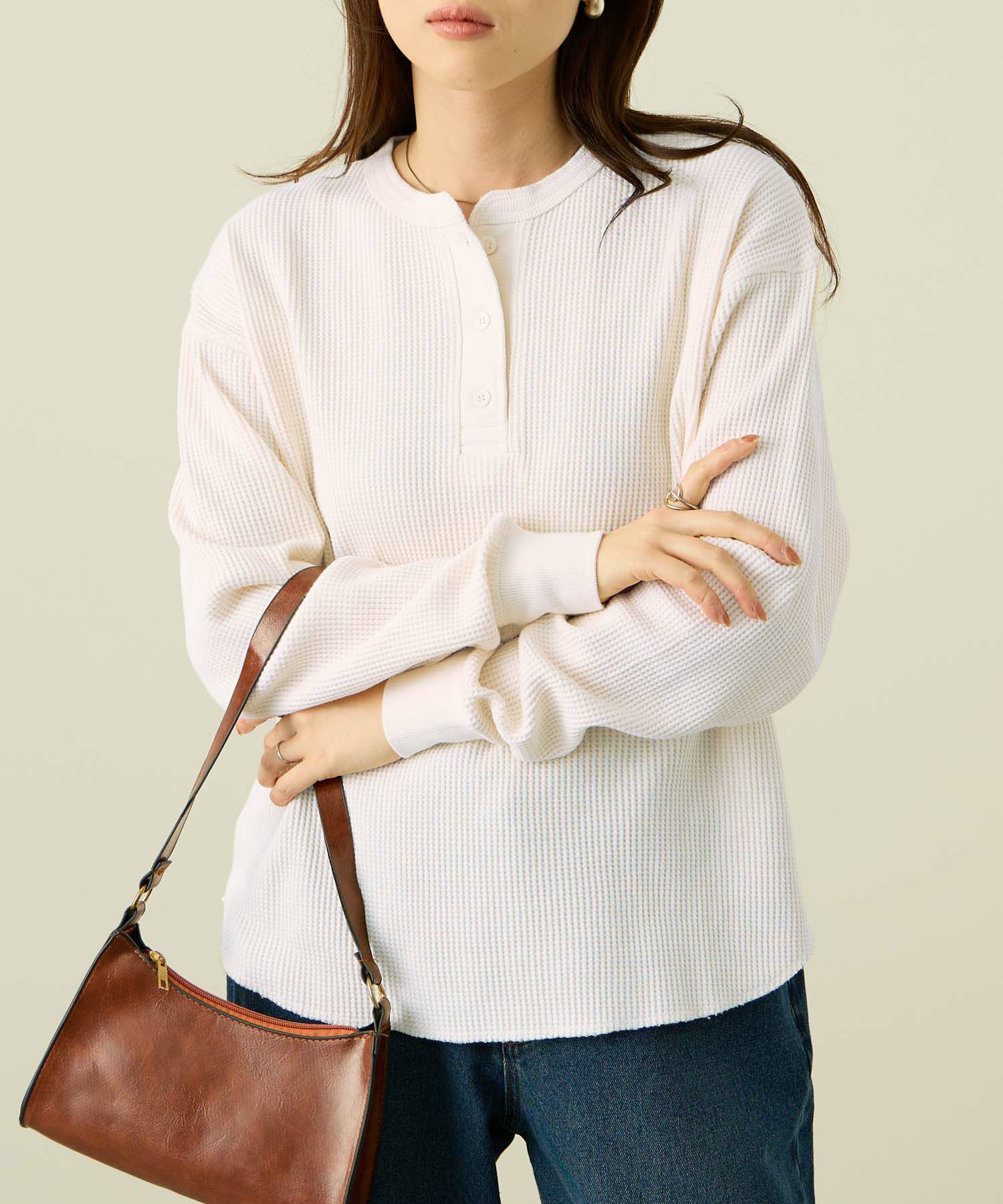 nAvy  リラックスフィット ワッフルヘンリーネック長袖Tシャツ レディース メール便 対応商品商品サムネイル-5