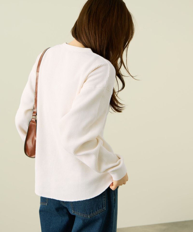 nAvy  リラックスフィット ワッフルヘンリーネック長袖Tシャツ レディース メール便 対応商品商品画像-6