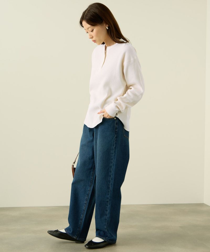 nAvy  リラックスフィット ワッフルヘンリーネック長袖Tシャツ レディース メール便 対応商品商品画像-7