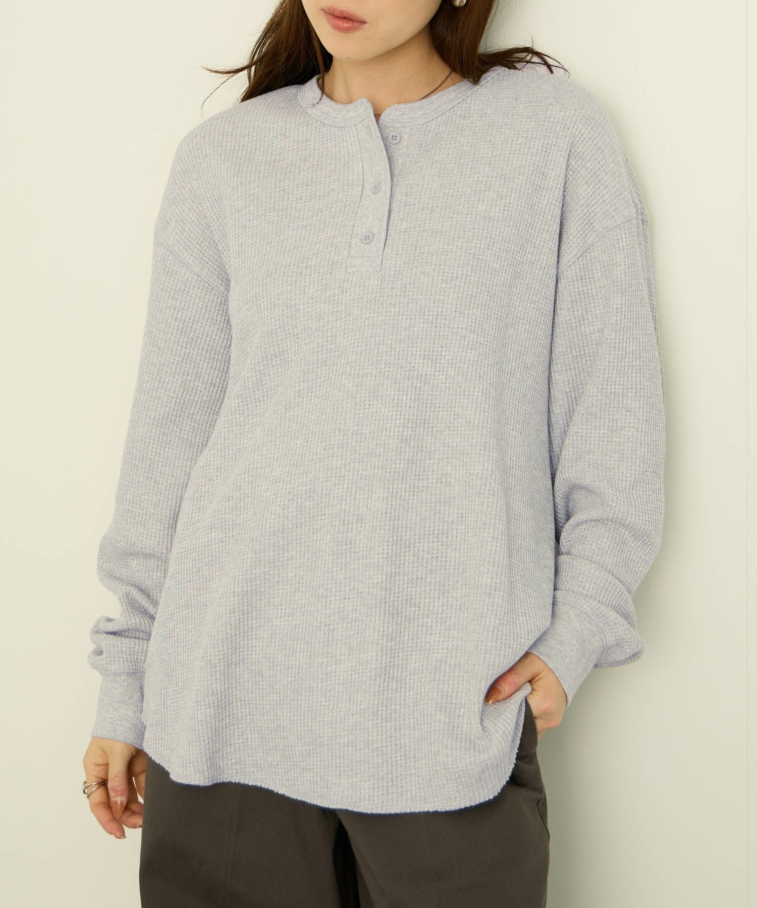 nAvy  リラックスフィット ワッフルヘンリーネック長袖Tシャツ レディース メール便 対応商品商品サムネイル-10