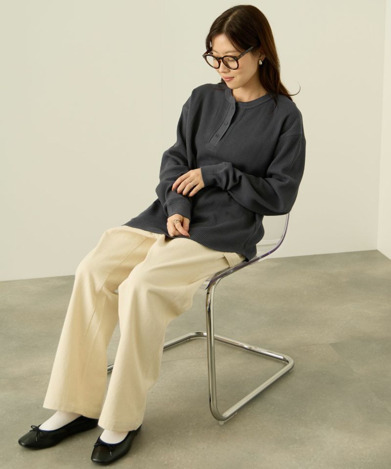 nAvy  リラックスフィット ワッフルヘンリーネック長袖Tシャツ レディース メール便 対応商品商品画像-14