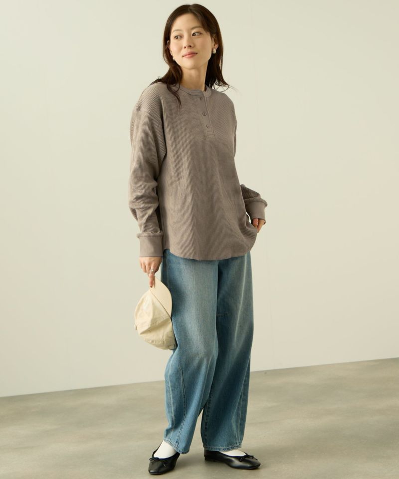 nAvy  リラックスフィット ワッフルヘンリーネック長袖Tシャツ レディース メール便 対応商品商品画像-18