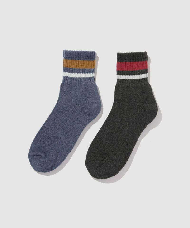 NAVY  MAC HEAT クォーターソックス ライン柄 2足組 メンズ商品画像-1
