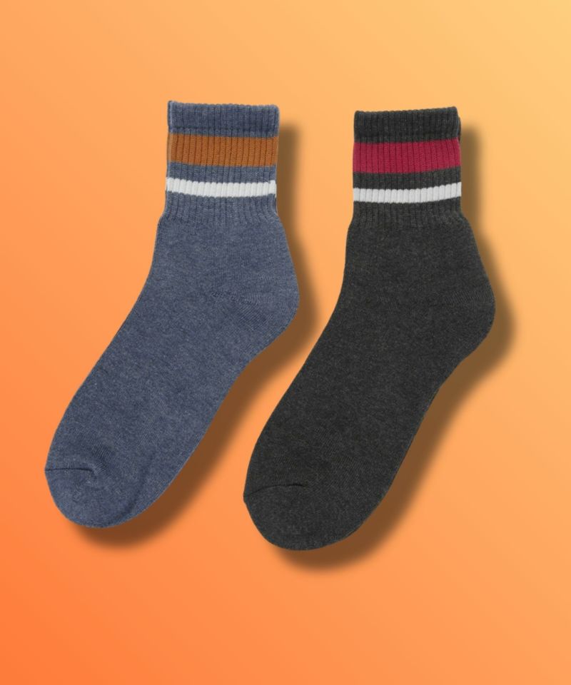 [値下げ]NAVY  MAC HEAT クォーターソックス ライン柄 2足組 メンズ商品画像-1