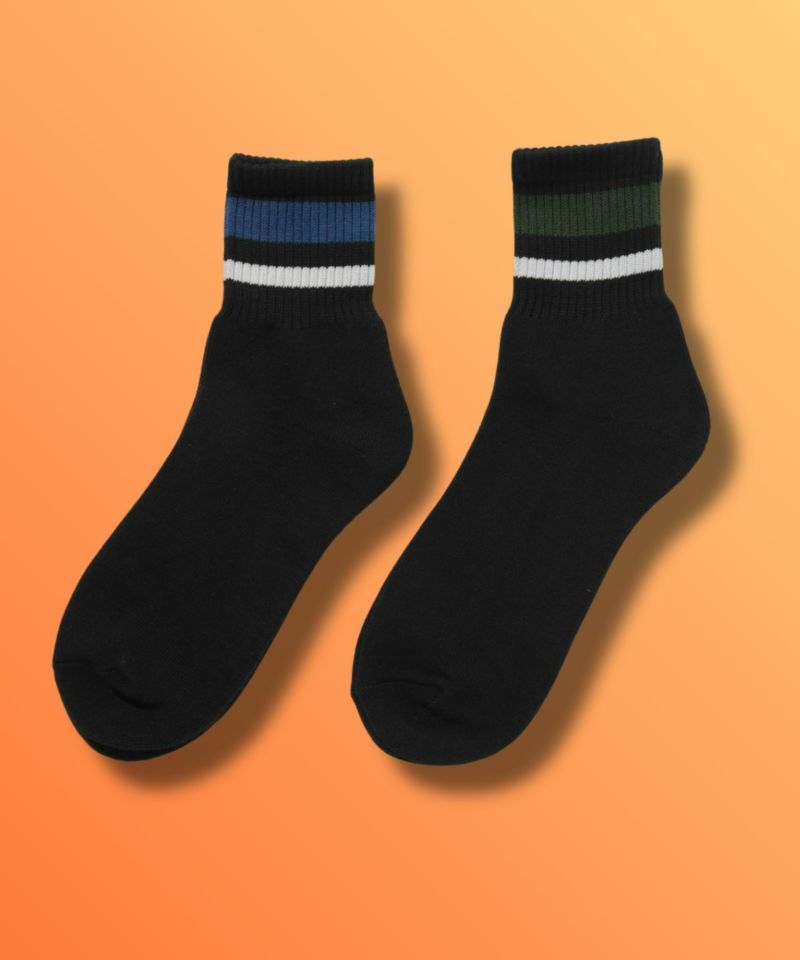 [値下げ]NAVY  MAC HEAT クォーターソックス ライン柄 2足組 メンズ商品画像-2