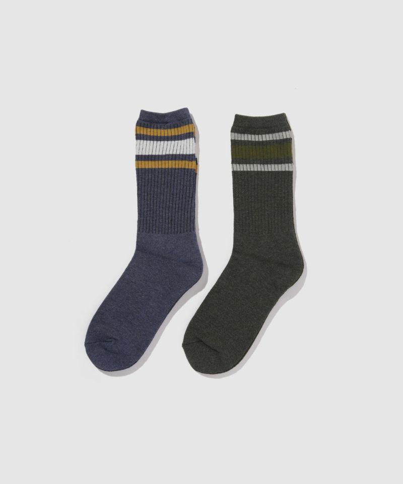 NAVY MAC HEAT クルーソックス ライン柄 メンズ商品画像-1