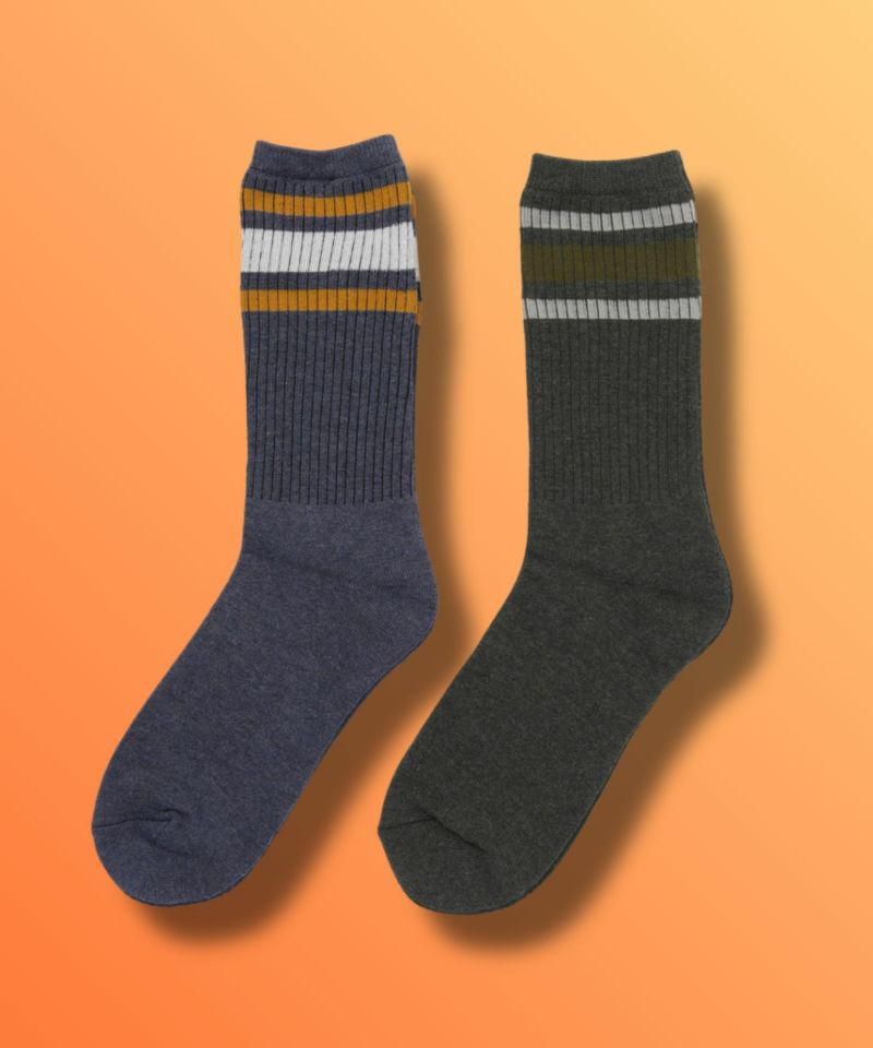 NAVY  MAC HEAT クルーソックス ライン柄 メンズ商品画像-1
