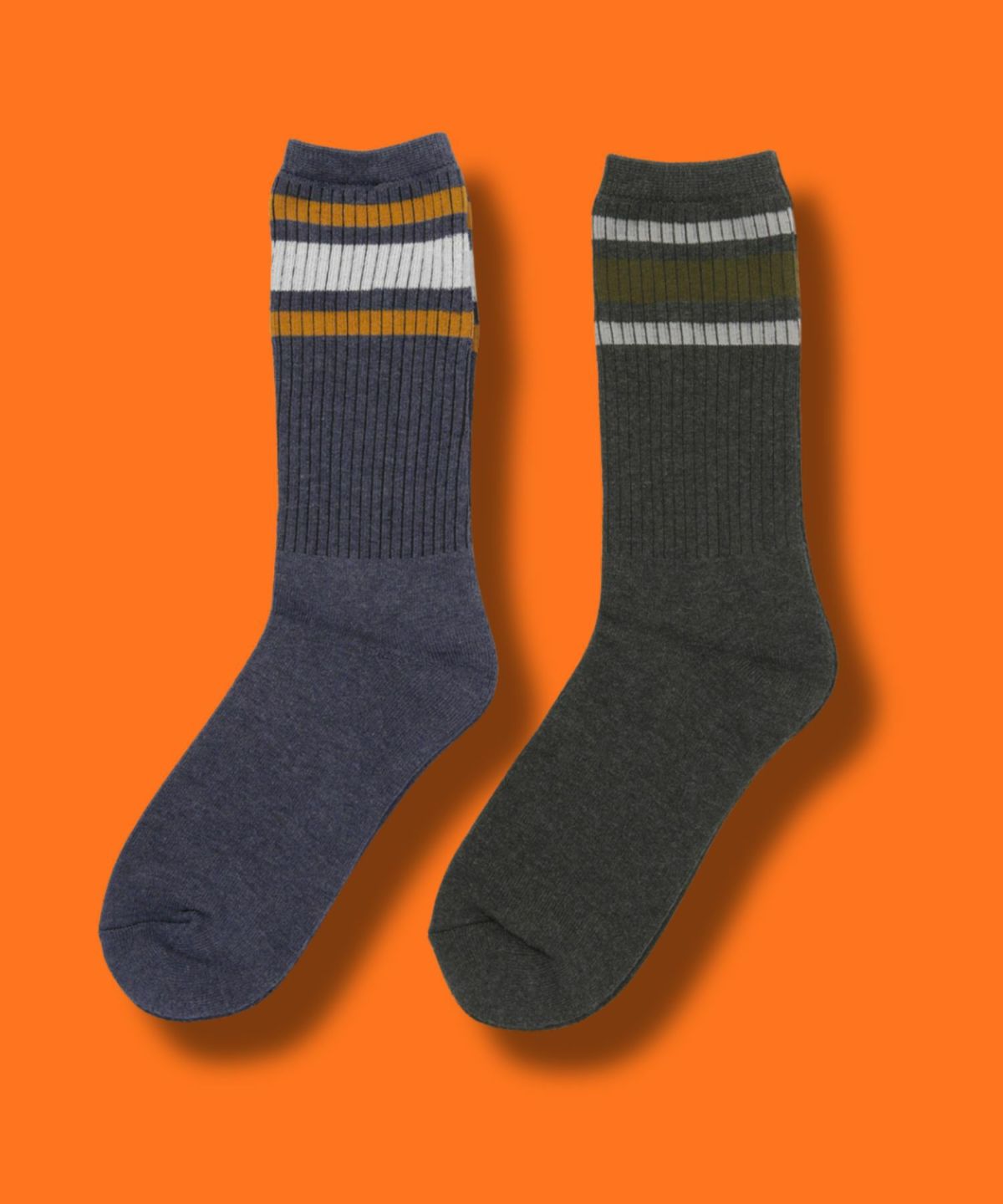 NAVY MAC HEAT クルーソックス ライン柄 メンズ