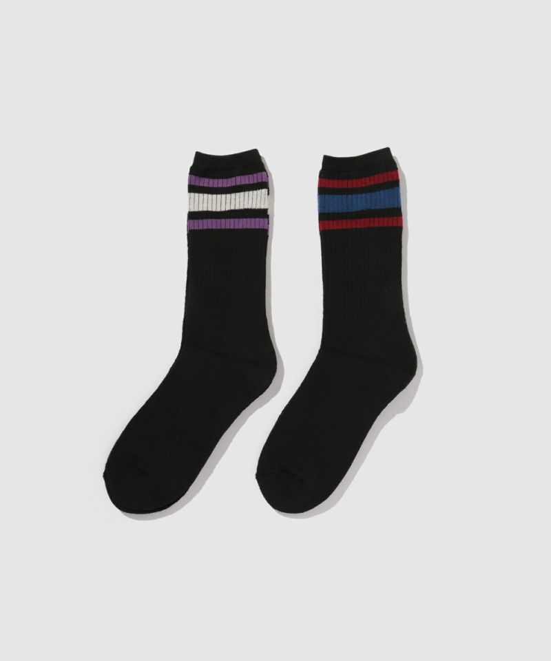 NAVY MAC HEAT クルーソックス ライン柄 メンズ商品画像-2