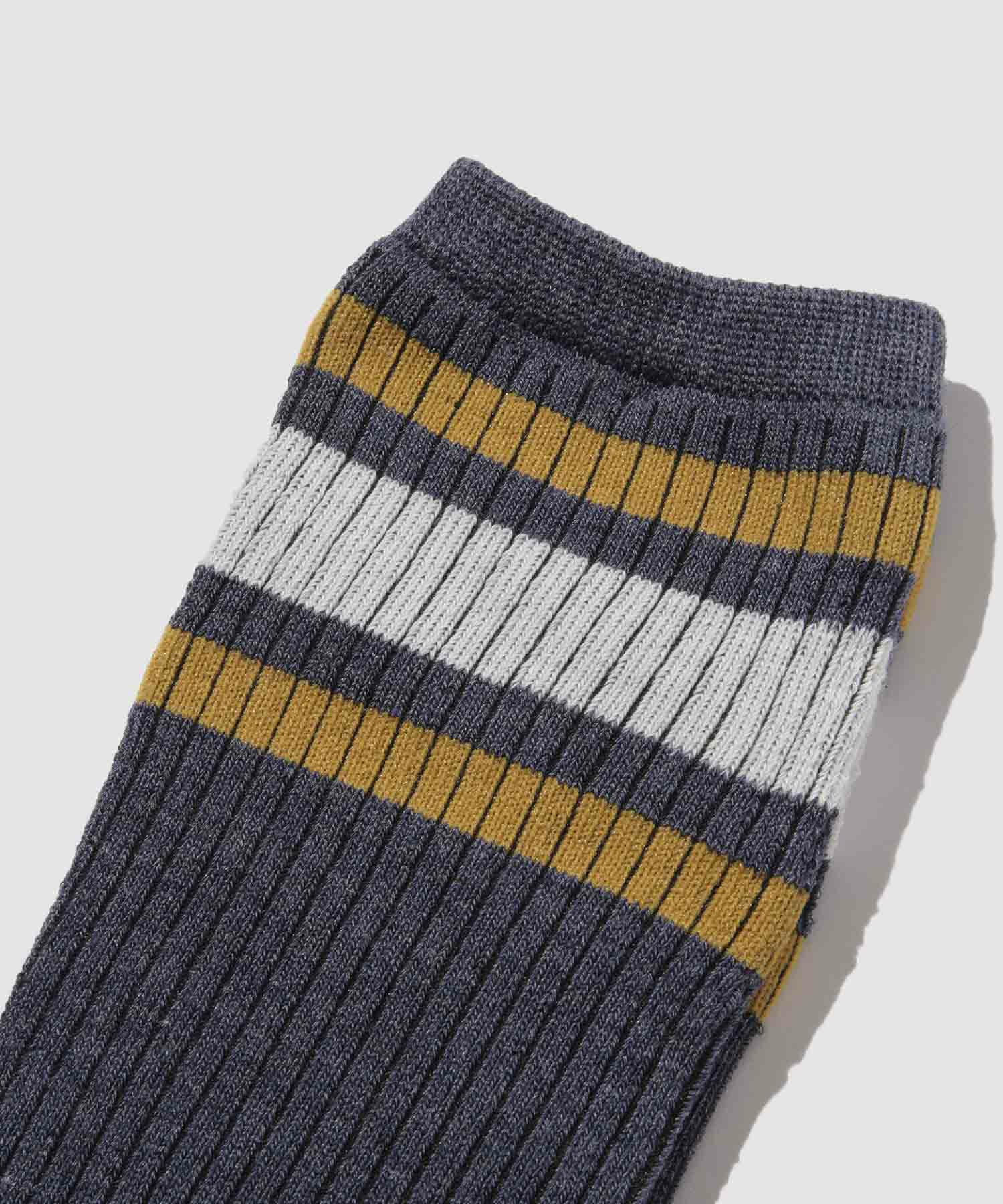 NAVY  MAC HEAT クルーソックス ライン柄 メンズ商品サムネイル-3