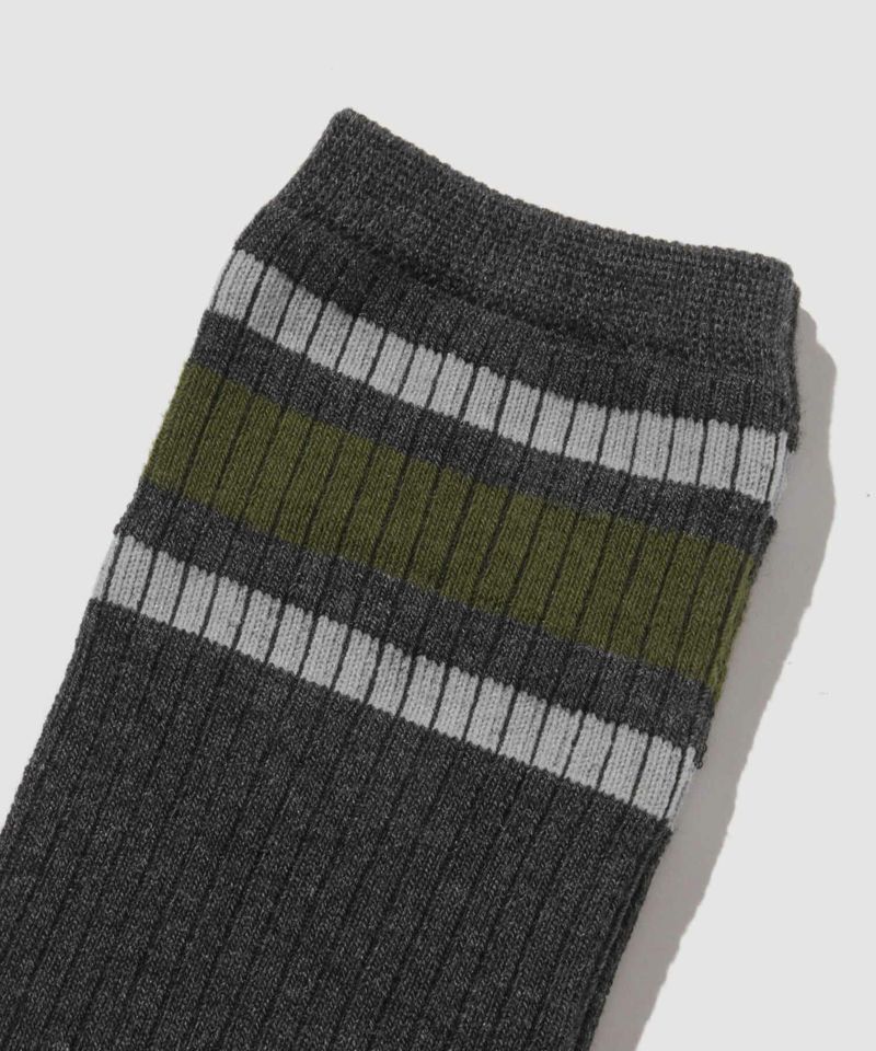 NAVY  MAC HEAT クルーソックス ライン柄 メンズ商品画像-4