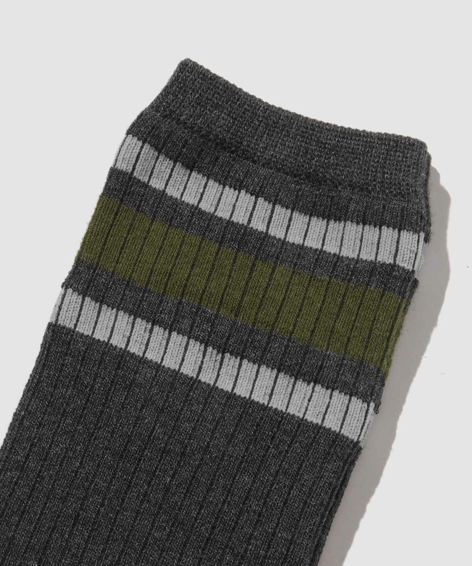 [値下げ]NAVY  MAC HEAT クルーソックス ライン柄 メンズ商品サムネイル-4