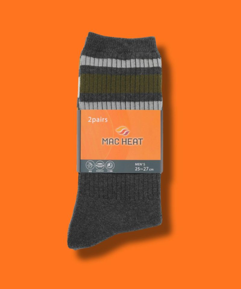 NAVY  MAC HEAT クルーソックス ライン柄 メンズ商品画像-7