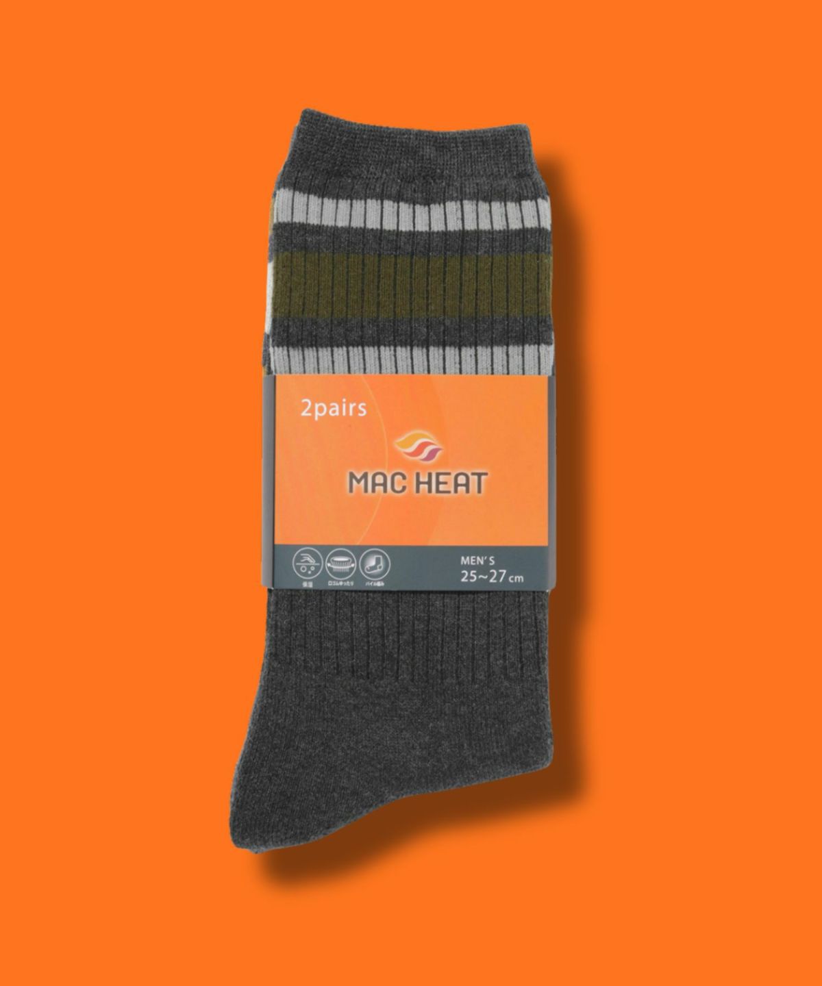 NAVY MAC HEAT クルーソックス ライン柄 メンズ