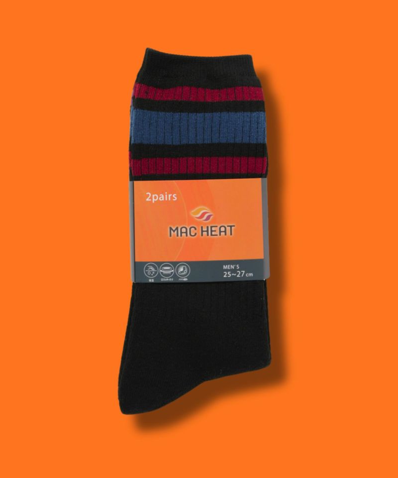 NAVY  MAC HEAT クルーソックス ライン柄 メンズ商品画像-8