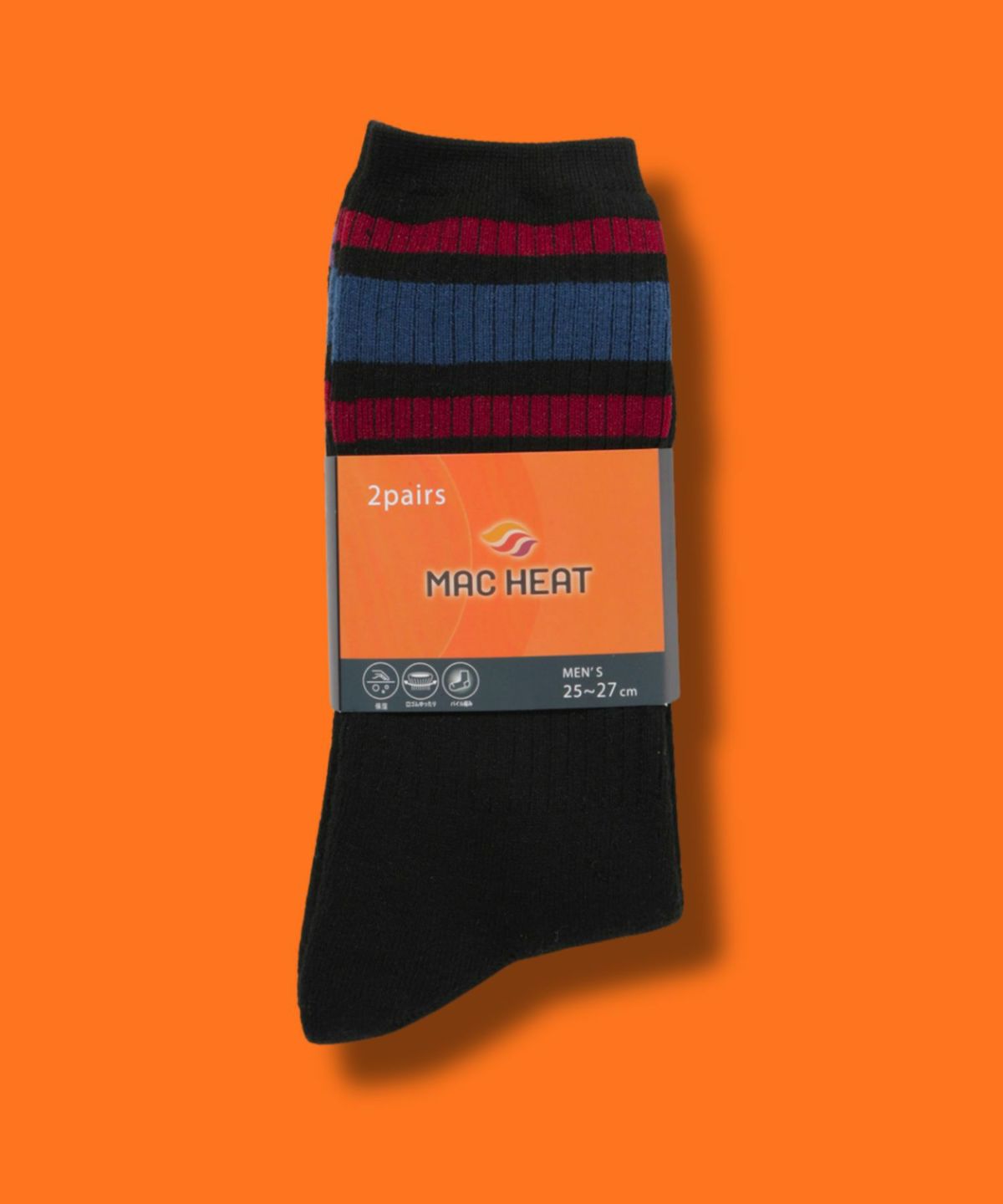 NAVY MAC HEAT クルーソックス ライン柄 メンズ