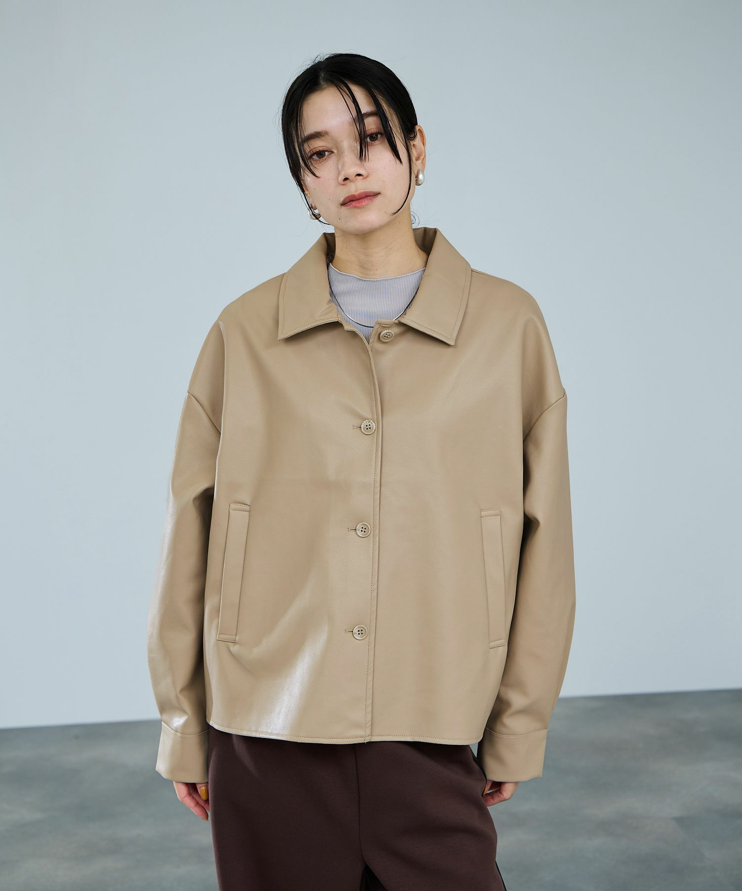 [最終さらに50%OFF]milli de l'air ソフト合皮ブルゾン レディース商品画像-2