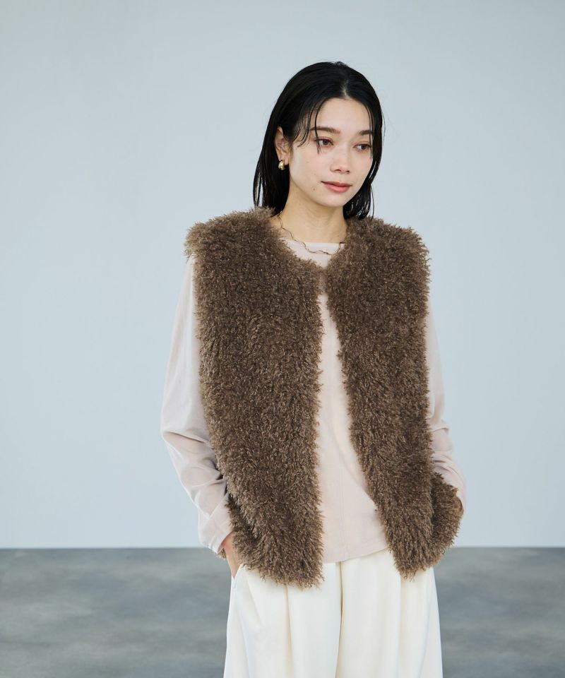 [最終さらに50%OFF]milli de l'air リンクルフェイクファーベスト レディース商品画像-1