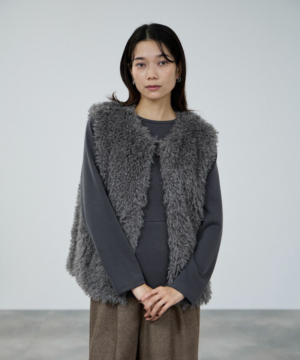 milli de l'air リンクルフェイクファーベスト レディース