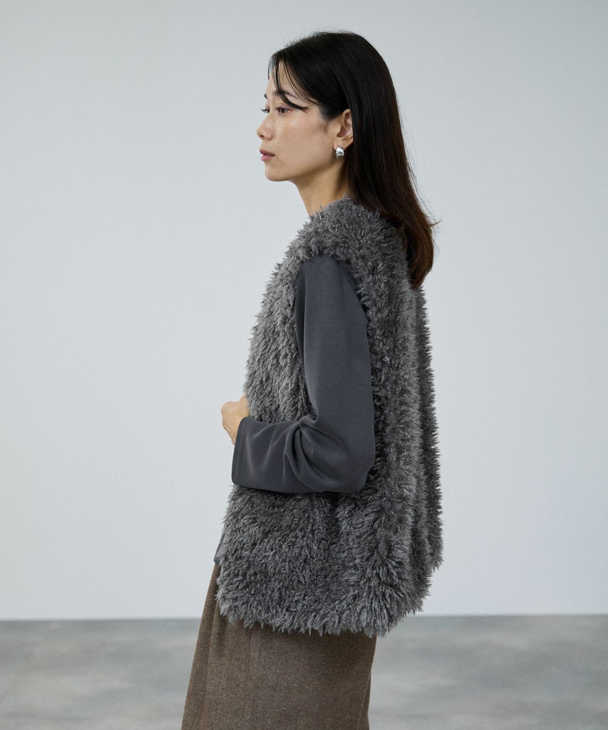 milli de l'air リンクルフェイクファーベスト レディース