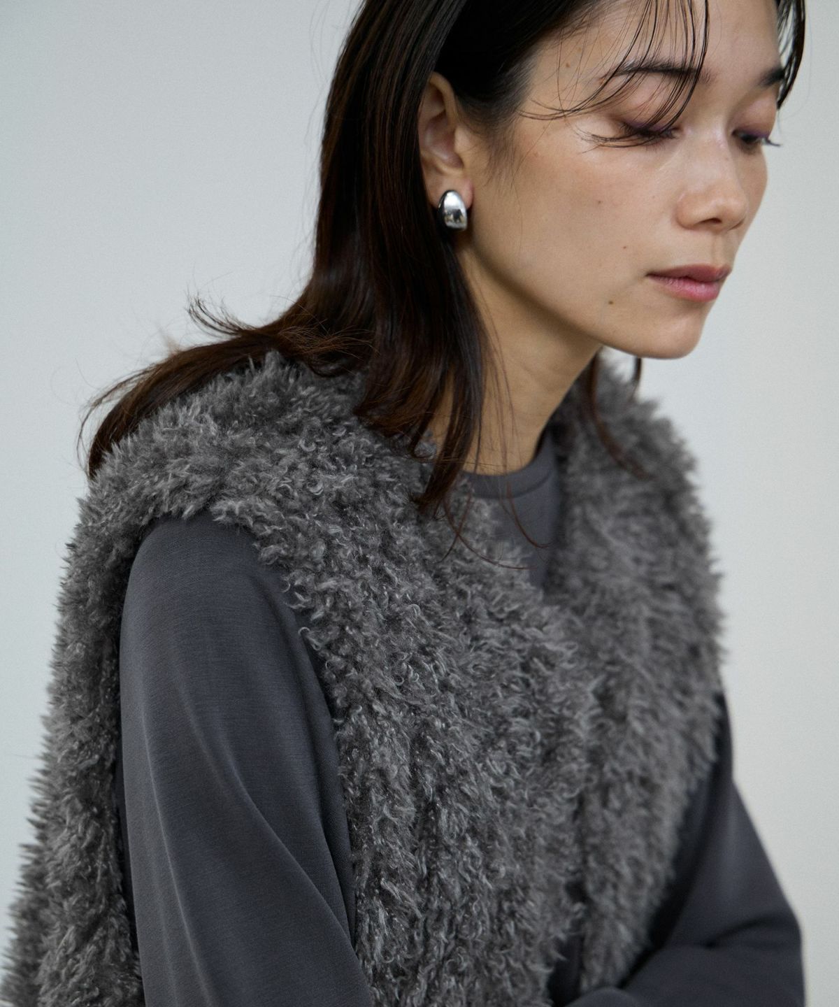 milli de l'air リンクルフェイクファーベスト レディース