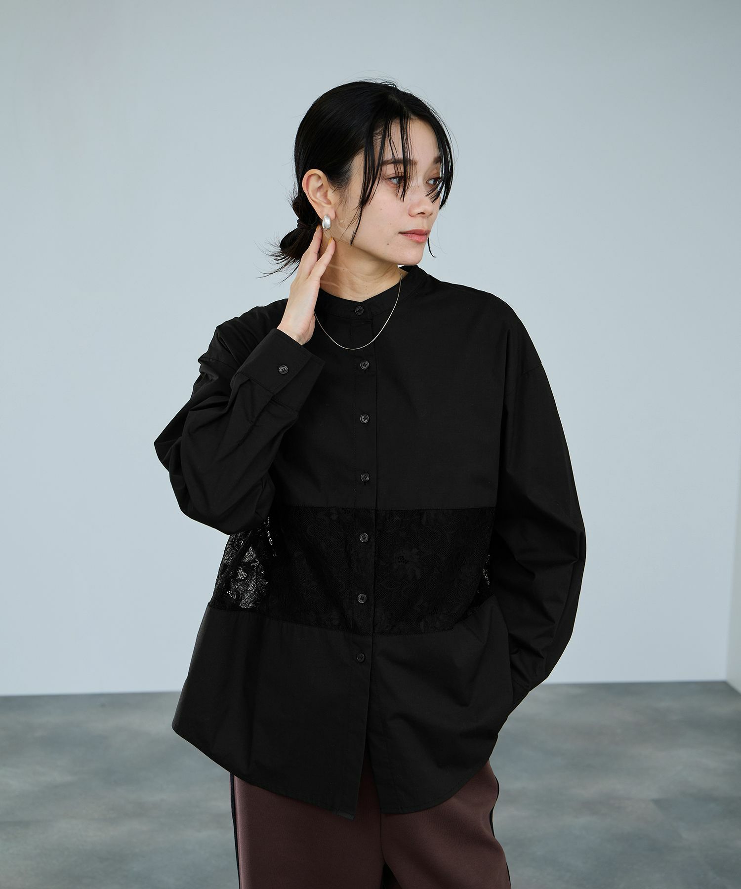 milli de l'air レースブロッキングバンドカラーシャツ レディース商品サムネイル-1