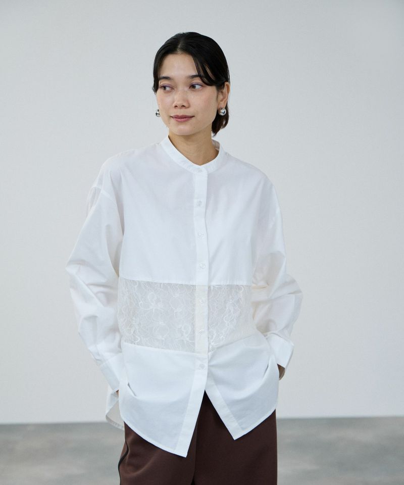 milli de l'air レースブロッキングバンドカラーシャツ レディース商品画像-2