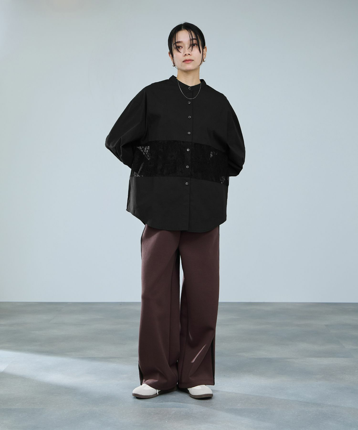 milli de l'air レースブロッキングバンドカラーシャツ レディース商品サムネイル-5