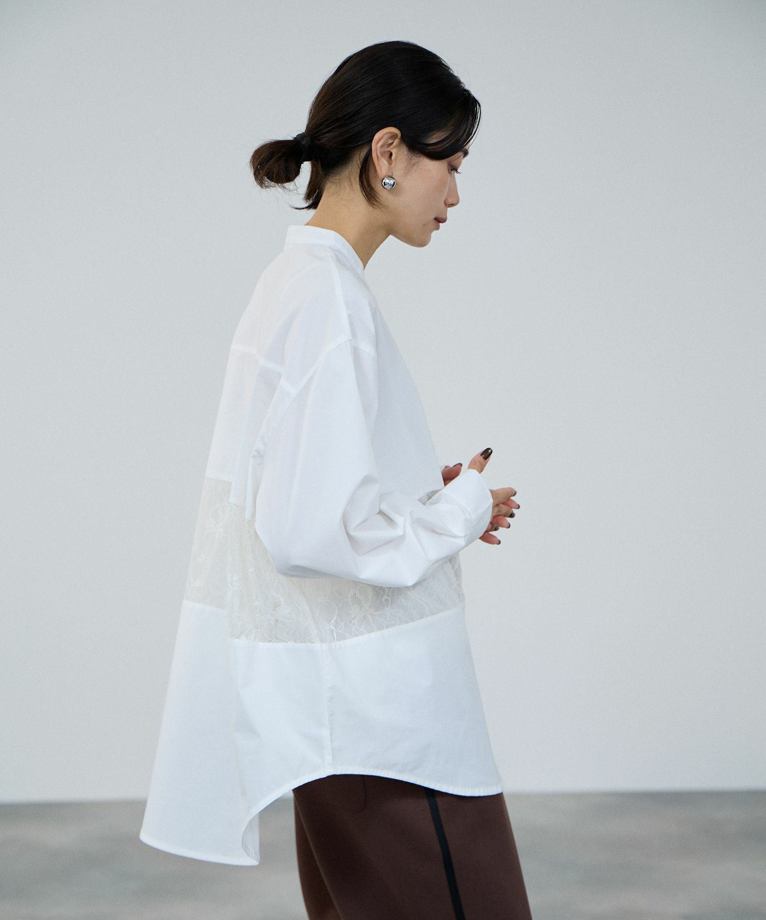 milli de l'air レースブロッキングバンドカラーシャツ レディース商品画像-7