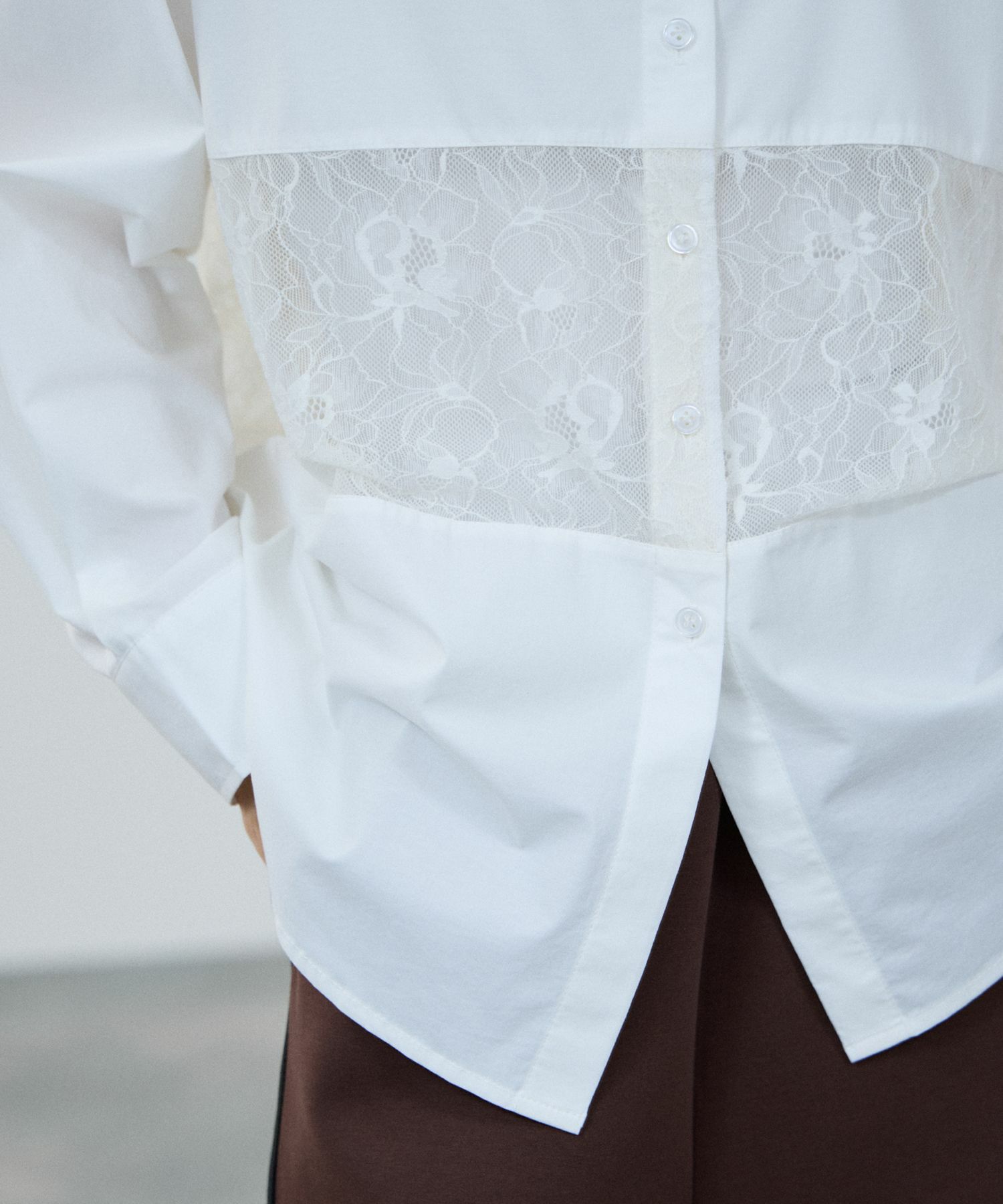 milli de l'air レースブロッキングバンドカラーシャツ レディース商品画像-9