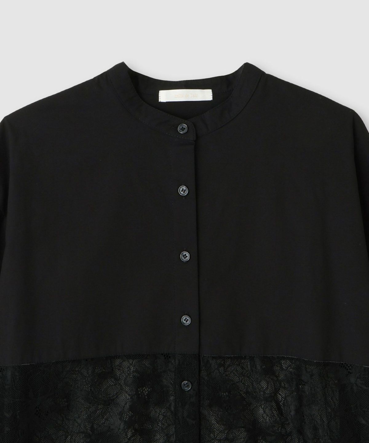 milli de l'air レースブロッキングバンドカラーシャツ レディース