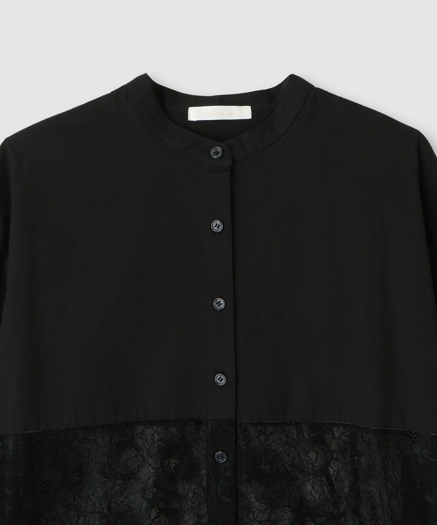 milli de l'air レースブロッキングバンドカラーシャツ レディース