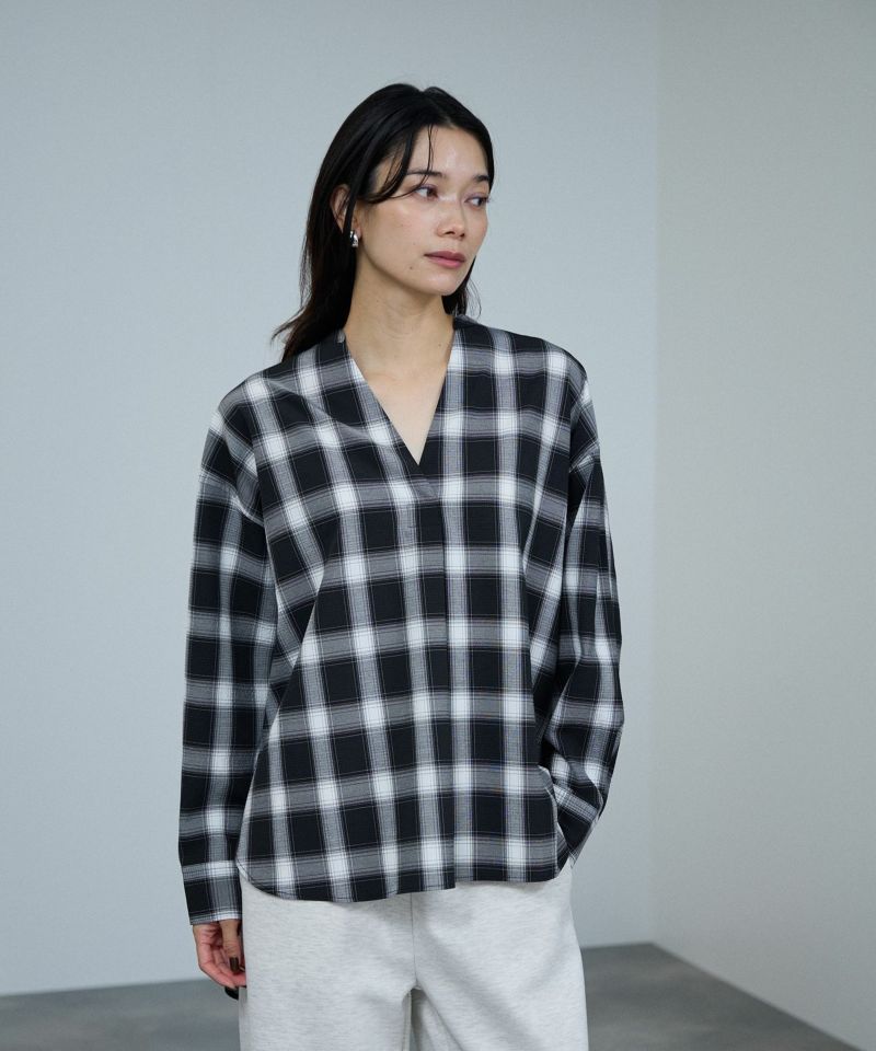 milli de l'air キーネックチェックブラウス レディース商品画像-1