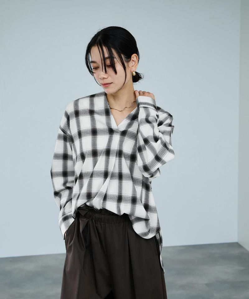 milli de l'air キーネックチェックブラウス レディース商品画像-2