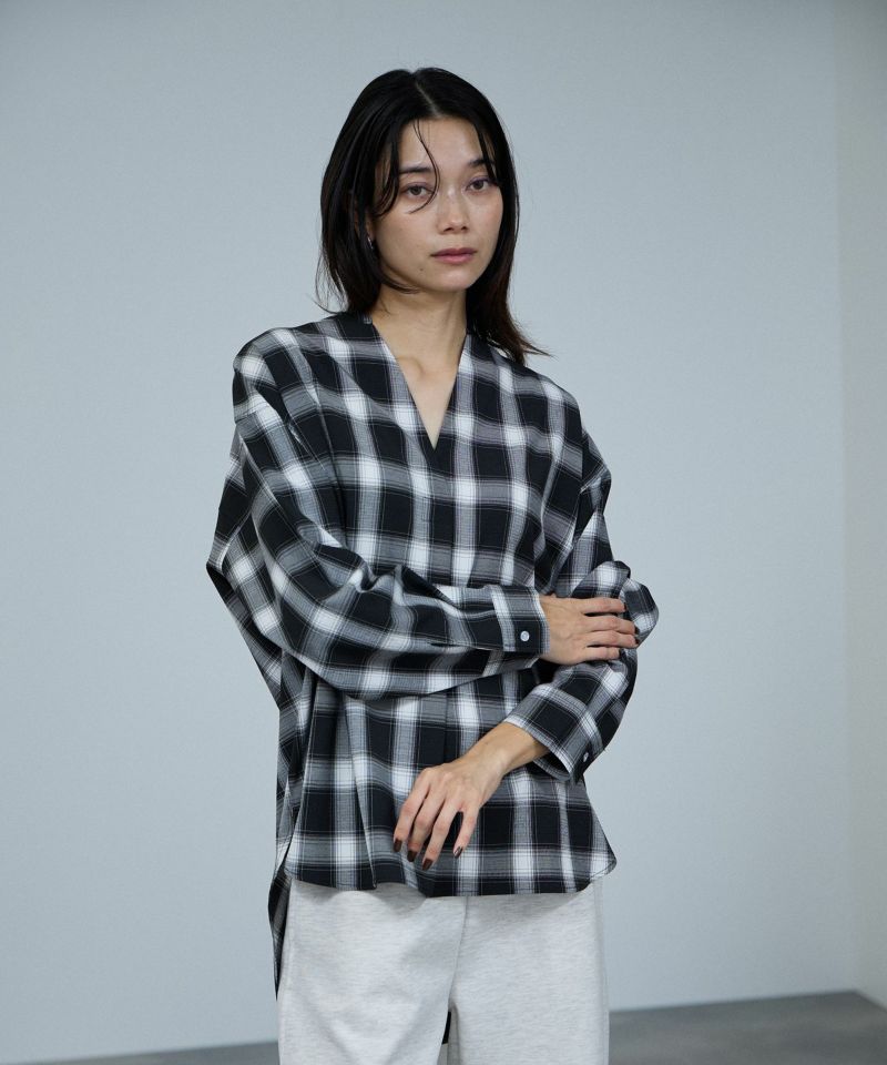 milli de l'air キーネックチェックブラウス レディース商品画像-3