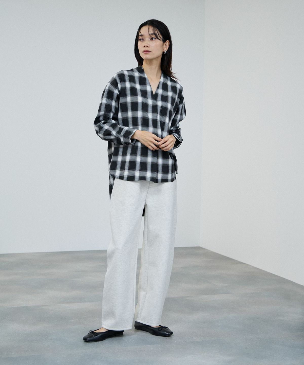 milli de l'air キーネックチェックブラウス レディース