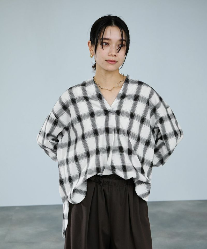 milli de l'air キーネックチェックブラウス レディース商品画像-9