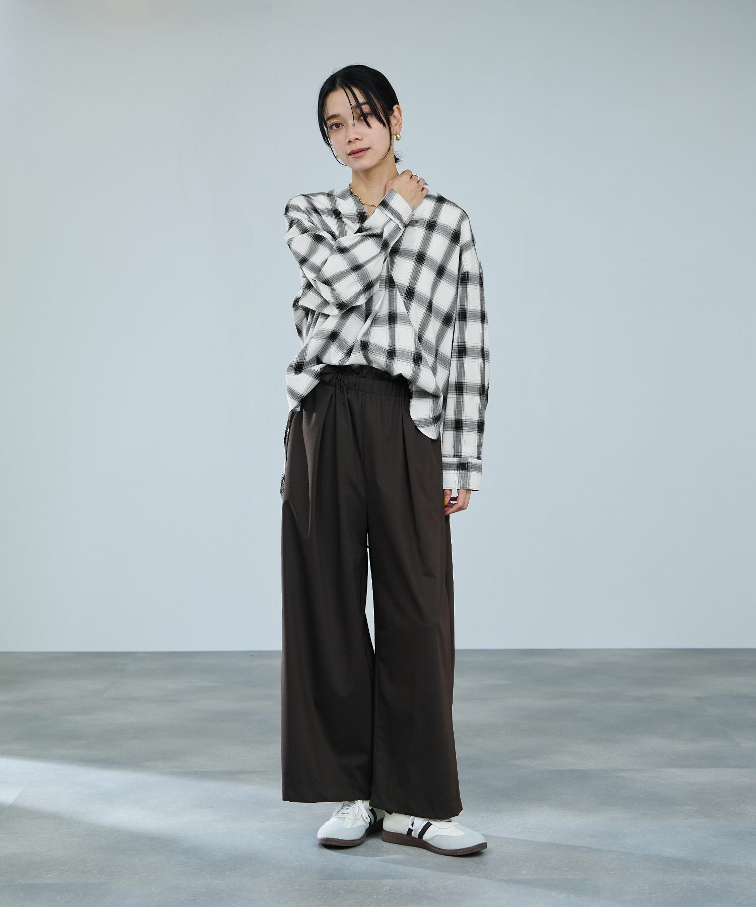 milli de l'air キーネックチェックブラウス レディース