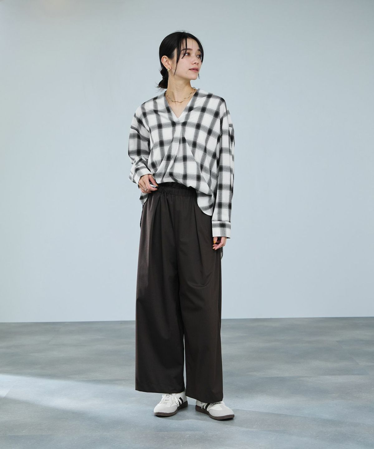 milli de l'air キーネックチェックブラウス レディース