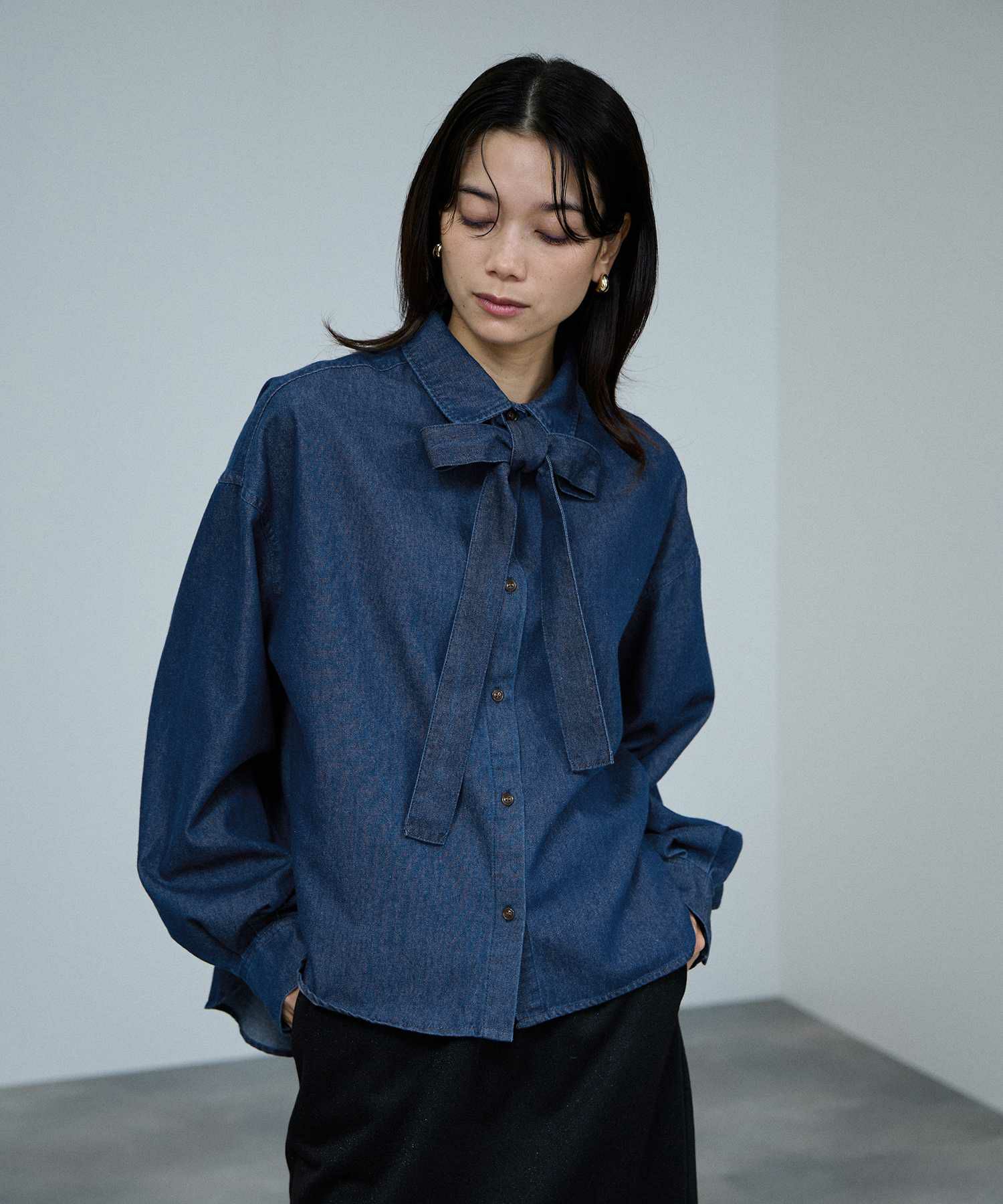 milli de l'air デニムボウタイシャツ レディース