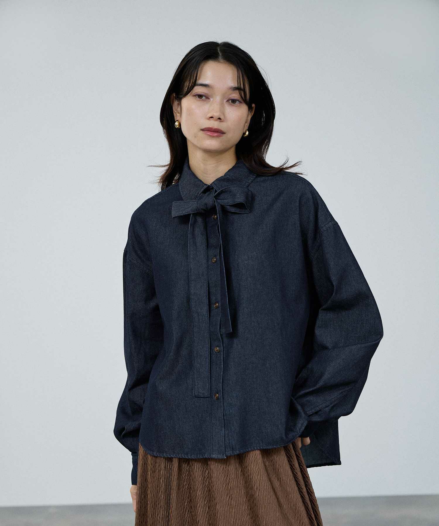 milli de l'air デニムボウタイシャツ レディース