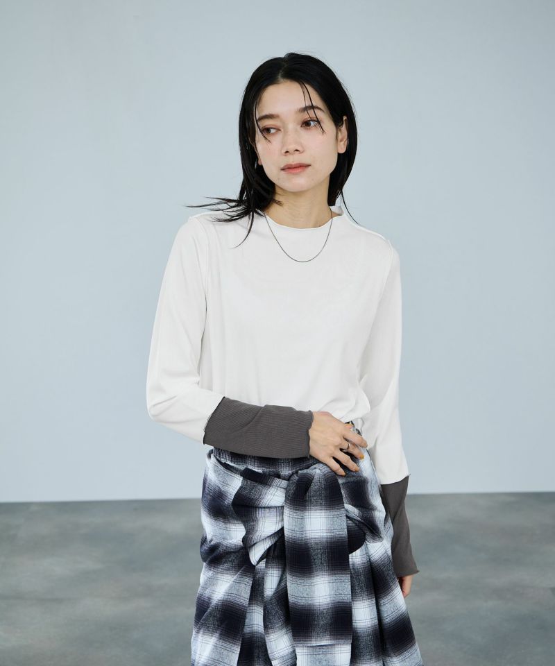 milli de l'air 配色カフプリーツカットソー レディース メール便 対応商品商品画像-2