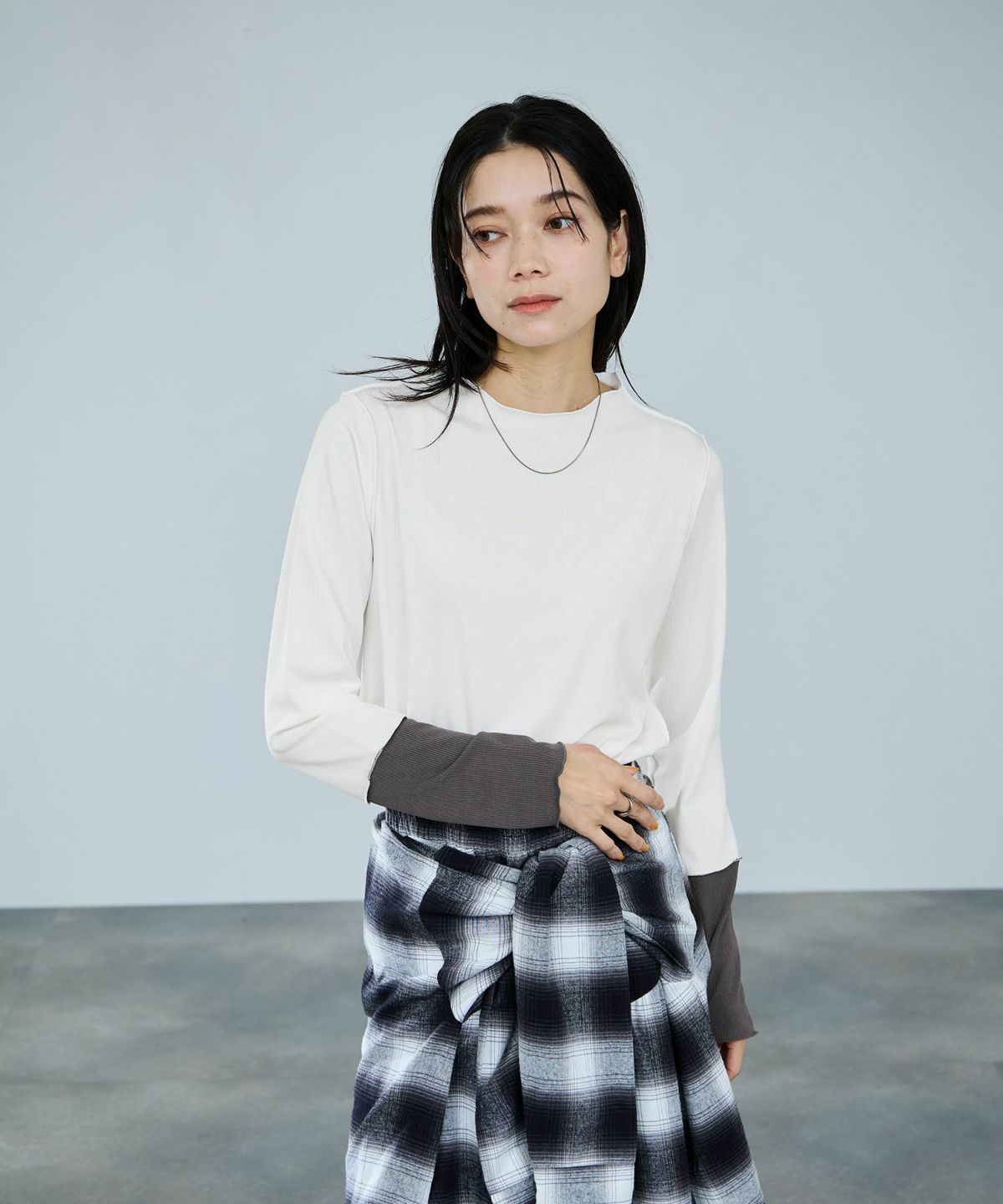 milli de l'air 配色カフプリーツカットソー レディース メール便 対応商品